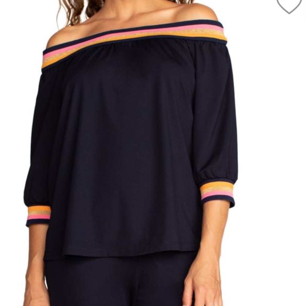 NWT. Trina Turk off shoulder beach top. Indigo Size Med